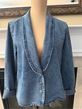 Denim Shawl Collar Button-Front Jacket /Blazer- Blue Size Large